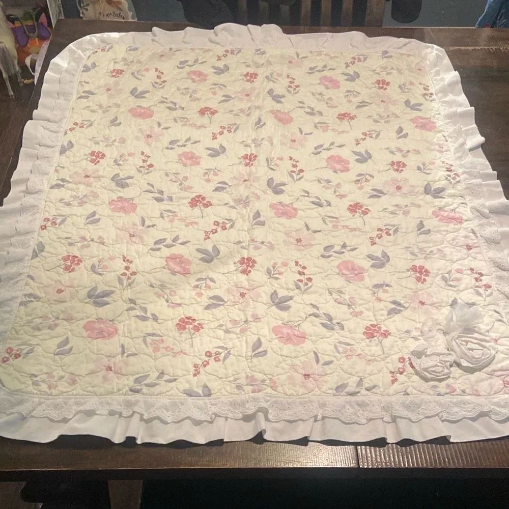 Wendy Bellissimo Floral Quilted Crib Blanket with Ruffle Edges